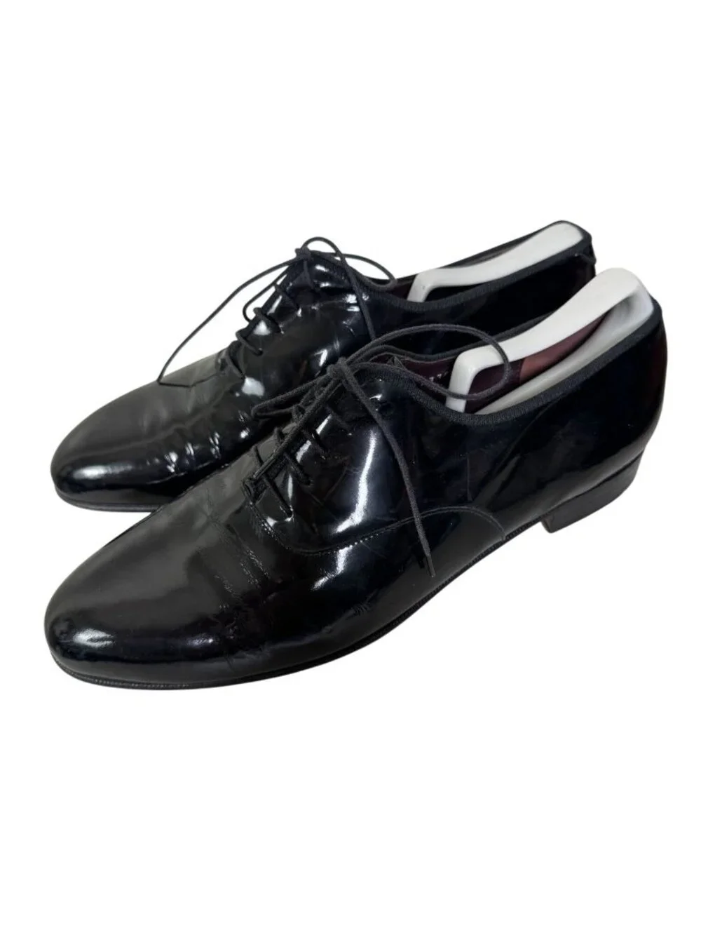 Salvatore Ferragamo Mens Black Patent Leather Oxford Dress Shoes Size 11 D Italy